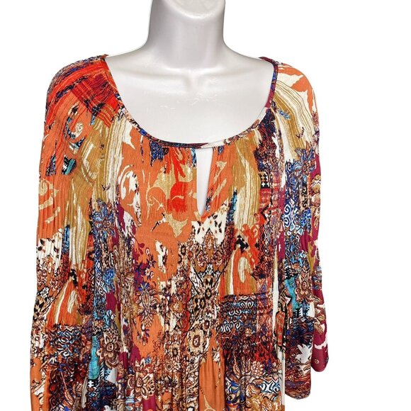 Avenue Womens Keyhole Blouse Smock Bodice Boho Peasant Sleeves Plus Size 26 c - Picture 2 of 12